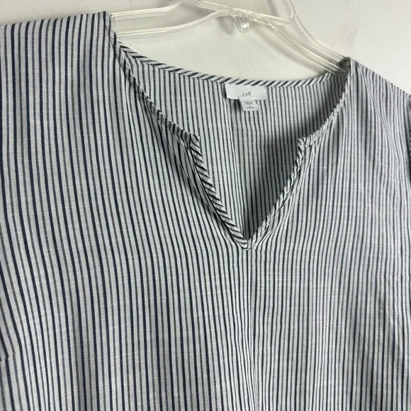 J Jill Top Womens Striped V Neck Floral Embroidered Top Size L Puff Sleeve Boho - Picture 3 of 10